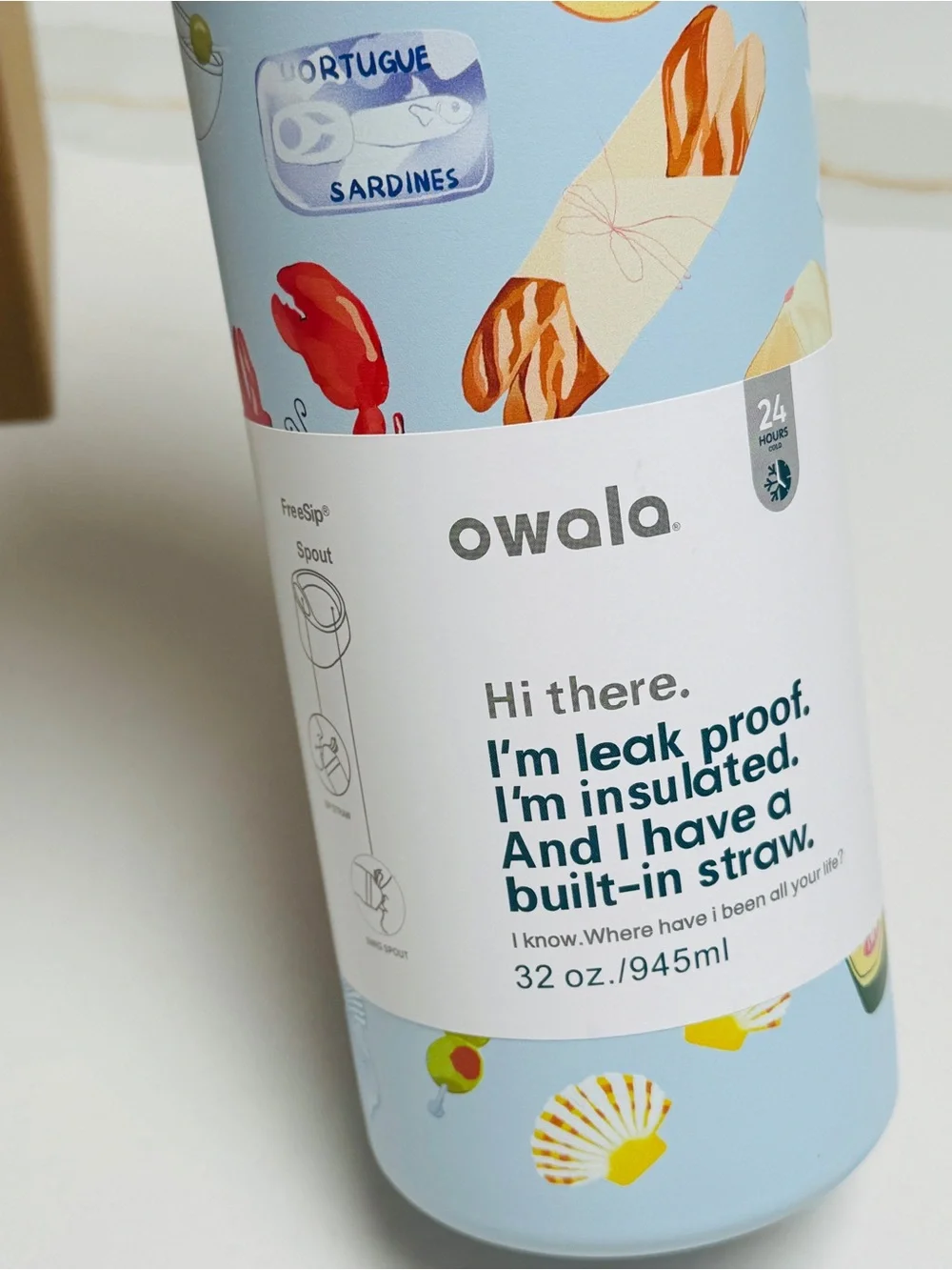 NWT Owala FreeSip 32oz Sun & Sea Blue Pink Limited Print Water Bottle
